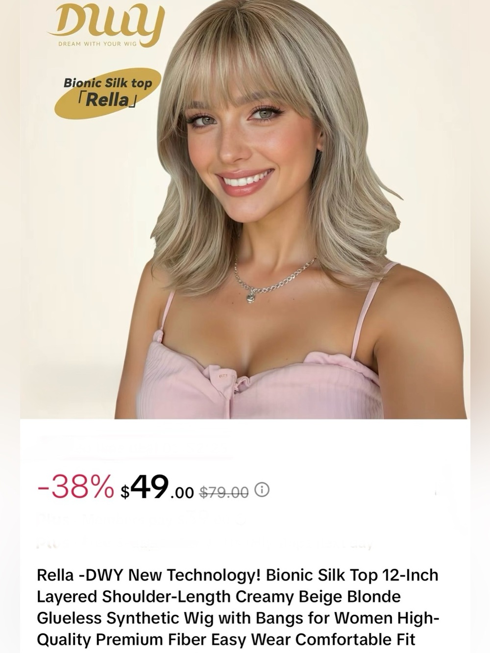 DWY Rella Bionic Silk Top Blonde Wig NWT